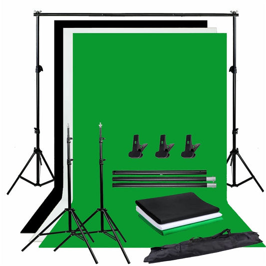 Photo Studio Backdrop Chroma Key Black White Green Screen Background Stand Kit with 2M Studio Backdrop Support Kit