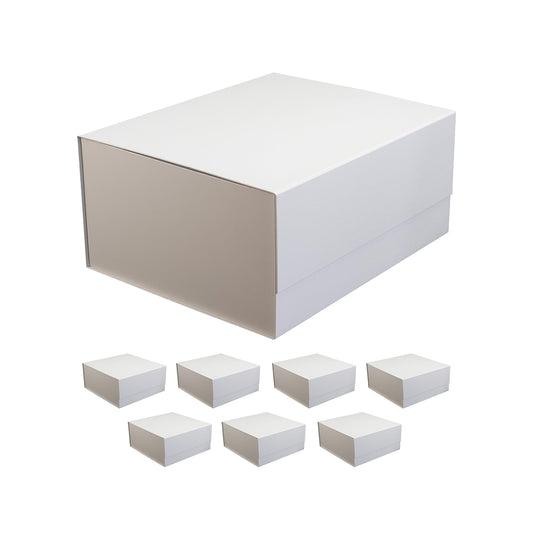 Cecobox 8PC Matte Collapsible Box with Magnetic Lid for Gift Packaging (15"x12"x7.2", White)