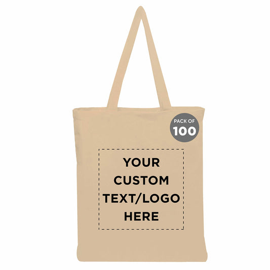 DISCOUNT PROMOS Custom Cotton Canvas Tote Bags Set of 100, Personalized Bulk Pack - Reusable, Great for Shopping, Grocery, Beach, Picnic, Wedding Favors - Natural