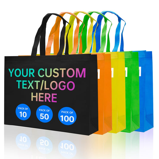 JEOHLORY Custom Tote Bags 10/50/100 Pack,Promotional Items With Your Logo, personalized Bulk Grocery Bags, Reusable Shopping Bags