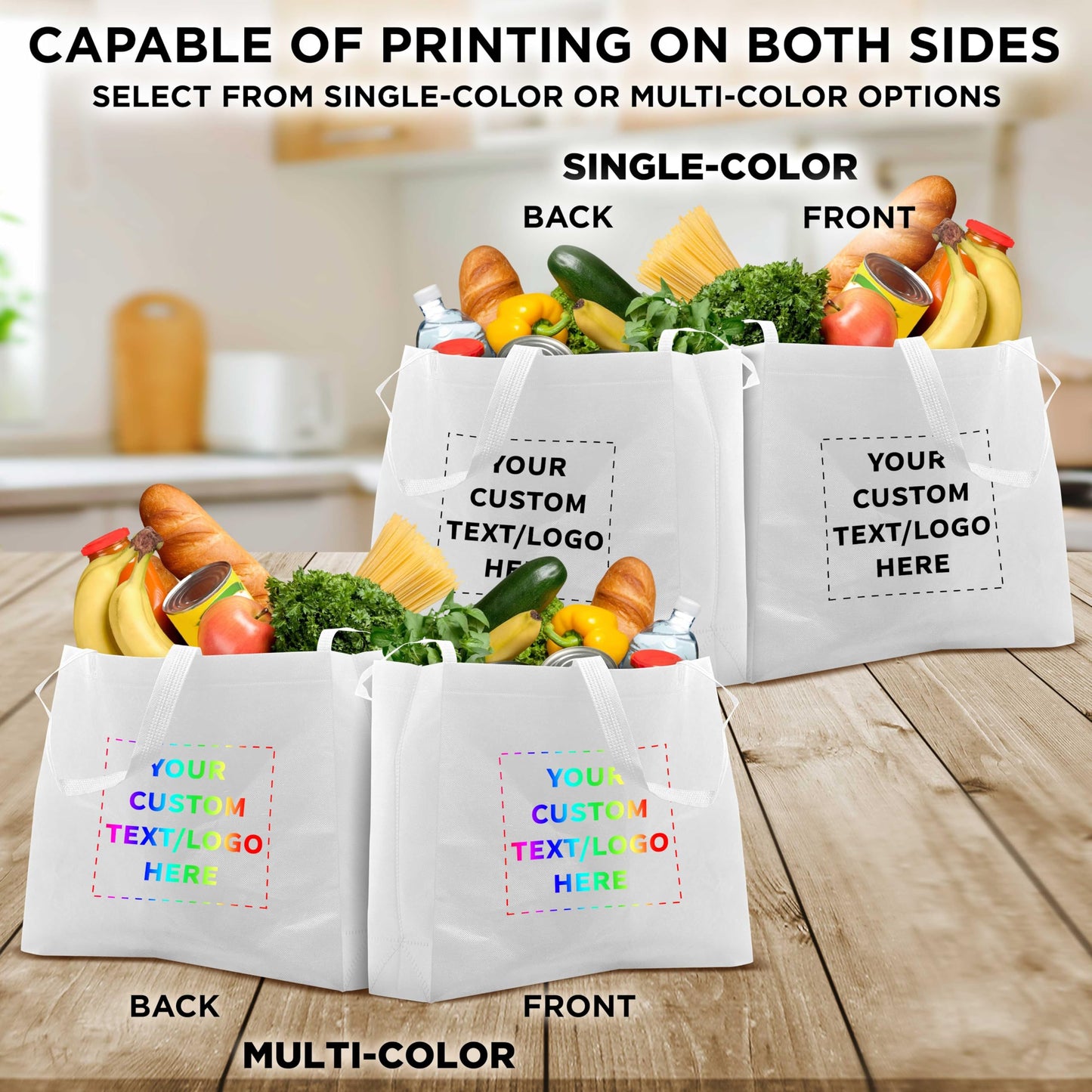 DISCOUNT PROMOS Custom Jumbo Sized Tote Bags Set of 100, Personalized Bulk Pack - Reusable Grocery Bags, Shopping Bags, Promotional Item Totes for Women - White